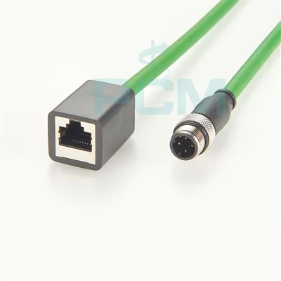 Tiesus kištukas M12 D kodas, 4 kontaktas prie RJ45 lizdo Profinet ilgintuvo kabelio